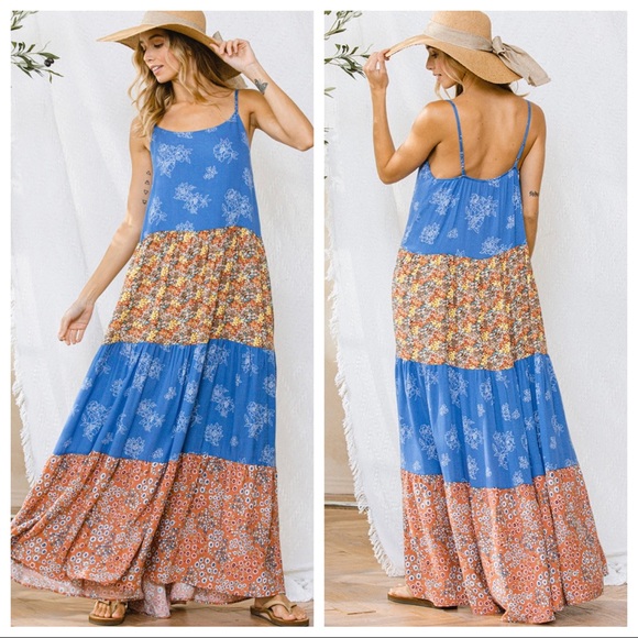 21 Boho Fabulous Floral Color Block Tiered Maxi dress - Picture 3 of 4